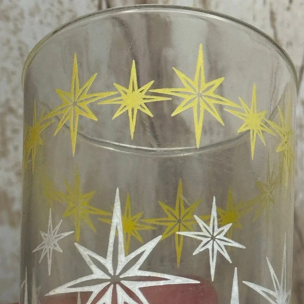 Vintage Hazel Atlas Starburst Glass Tumblers Set of 4 Yellow White Mid Century